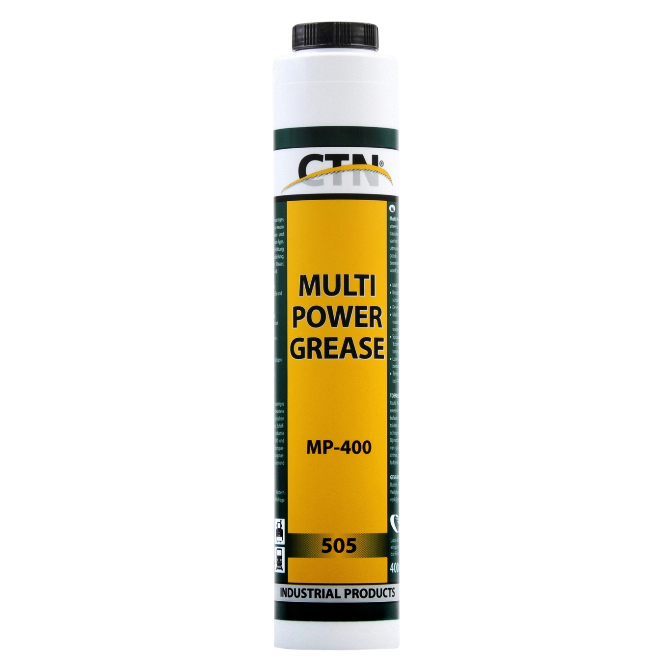 505 Multi Power Grease is een hoogwaardig smeervet voor zeer zwaarbelaste toepassingen in de industrie, scheepvaart, betonindustrie, grondverzet en landbouw. Dit smeervet is uiterst bestand tegen trillende en stotende schokbelastingen. Eigenschappen: - Beschermt, smeert en verbetert de efficiëntie en productiviteit van uw machines - Geschikt voor o.a. pen- en busverbindingen van graafarmen op hydraulische machines, tractoren, hakselaars, opbouwmasten van draglines en hijskranen, steunlagers van gieken etc. - Goede kraagvorming, waardoor binnendringen van modder en vuil wordt teruggedrongen. Aan Multi Power Grease smeervet zijn special anti-corrosie, anti-slijtage en Extreme Pressure additieven toegevoegd. Multi Power Grease beschermt, smeert en verbetert de efficiëntie en productiviteit van uw machines.Te gebruiken met onze LubeShuttle vetspuiten. Bekijk onze demonstratie video om een indruk te krijgen van de kwaliteit en gebruiksgemak.