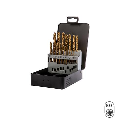 BT16190 Tin gecoat HSS geslepen borenset 19- delig. Met deze borenset heeft u altijd de juiste maten binnen handbereik, de maten zijn overzichtelijk georganiseerd. Titanium metaalboor, HSS geslepen voor de veeleisende gebruiker. Doordat de boor voorzien is van een titanium coating, wordt de warmte gelijkmatig over de boor verdeeld, dit zorgt voor minder wrijving bij b.v. het boren in harde kunststoffen vermindert het smelten van het materiaal. De 4-vlaks SplitPoint en de 118° snijhoek zorgen voor optimale boring in diverse metaalsoorten zonder te centeren. Voor het boren in staal, ijzer en kunststoffen.