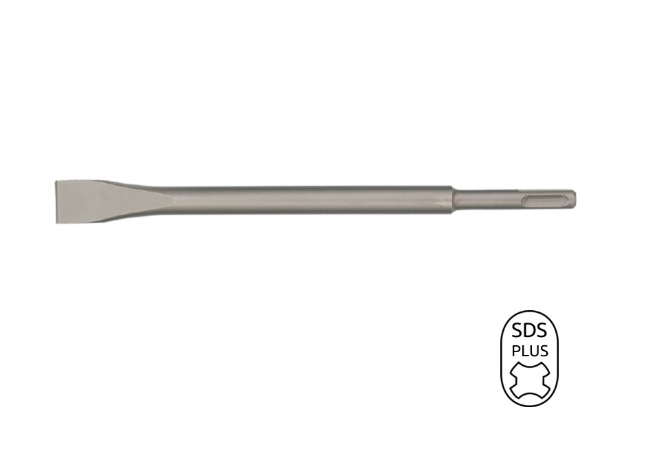 BTL02002 Beitel SDS Plus, een platte beitel met een afmeting van 250 mm x 20 mm, van gehard staal met een SDS- plus aansluiting. Voor het hakken en breken van steen en beton