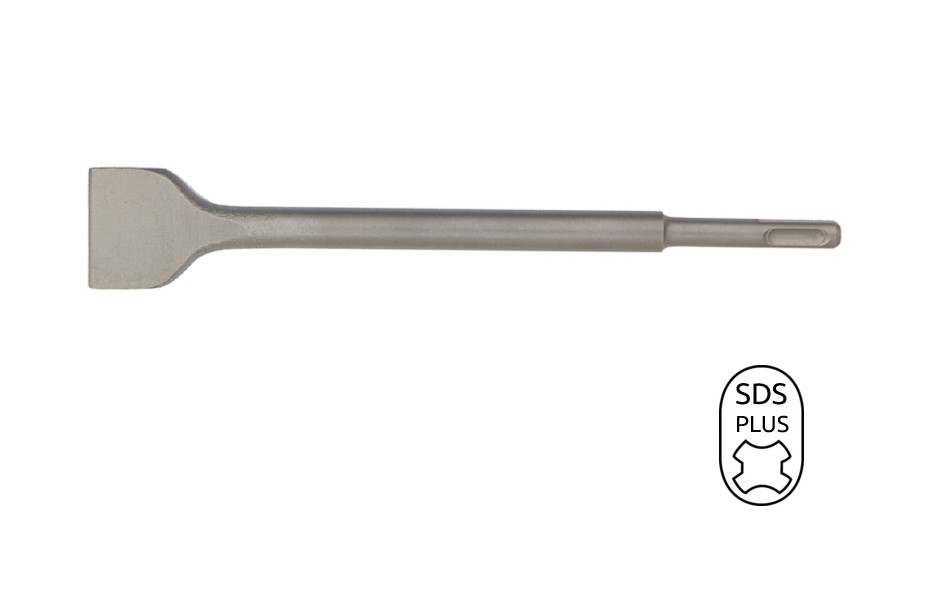 BTL02004 Beitel SDS Plus, een tegel beitel met een afmeting van 250 mm x 40 mm, van gehard staal met een SDS- plus aansluiting. Voor het hakken en breken van steen en beton