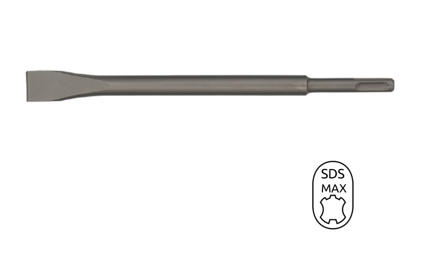 BTLM01006 Beitel SDS Max, een platte beitel met een afmeting van 600 mm x 24 mm, van gehard staal met een SDS- plus aansluiting. Voor het hakken en breken van steen en beton