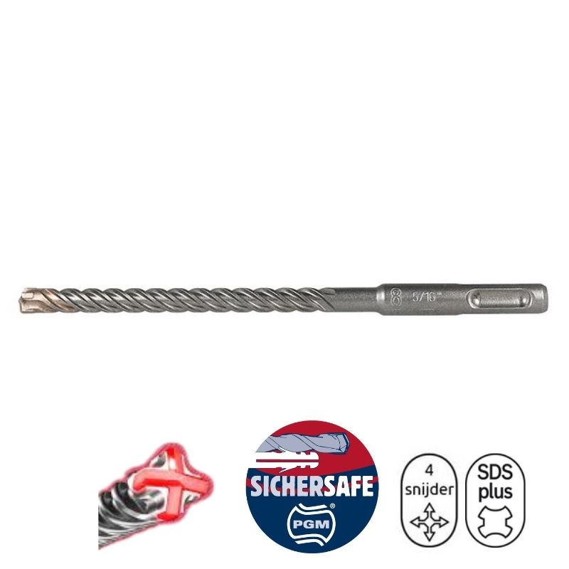 PP160450 &quot;Hamerboor Power is een robuuste 4-snijder betonboor 16 x 450 mm met SDS Plus aansluiting uit onze Profi Line. Zeer geschikt voor boren in gewapend beton met snelle stofafvoer. De Profi Line Power SDS plus betonboor staat garant voor een hoge slijtvastheid en een uitstekende krachtoverbrenging. De robuuste boorkop boort met gemak in gewapend beton en heeft 4 carbide snijkanten. De boorkop is zo gepositioneerd dat het vastlopen op wapening wordt voorkomen. Daarnaast heeft het een sterke centreerpunt waardoor de positionering zeer precies verloopt. Past direct in alle hamerboormachines met SDS-plus en HILTI TE-C aandrijving.
Alles SDS betonboren uit onze Profi Line hebben het PGM kwaliteitsmerk. Dit houdt in dat deze boren worden geproduceerd volgens de strenge voorschriften en kwaliteits-eisen van het onafhankelijke Duitse instituut Prüfgemeinschaft Mauerbohrer. Boren met deze hamerboren garandeert exacte geometrische gaten voor veilige bevestiging van goedgekeurde pluggen en ankers in beton en metselwerk.&quot;