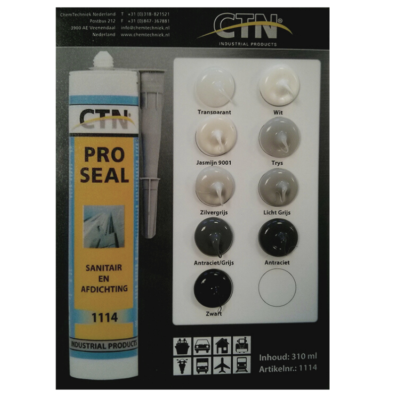 Kleurkaart Monsterkaart met kleurmonsters van Pro Seal Siliconenkit