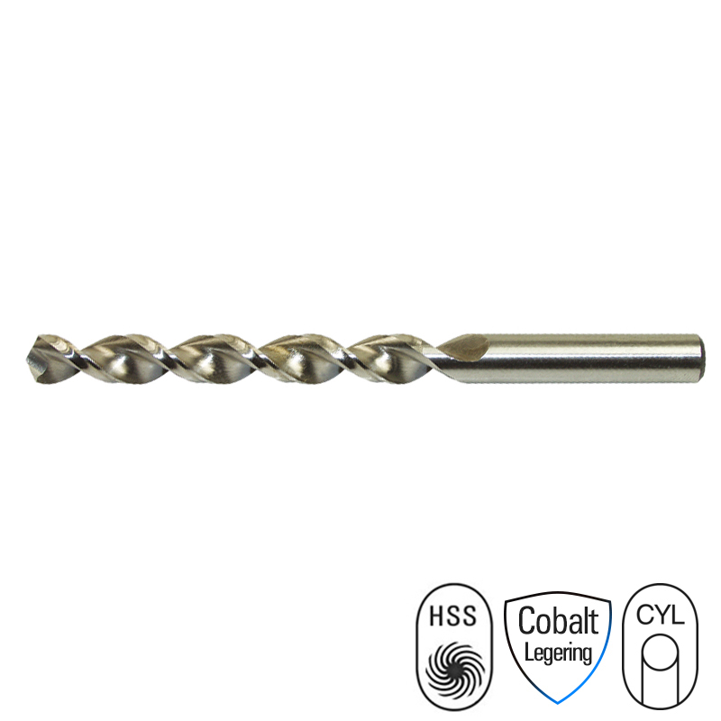 SBC0300 Spiraalboor van M35 staal met cobalt legering voor het boren in RVS, koper, brons, gietijzer en hardhout. Zeer duurzame metaalboor, zelfs bij intensief gebruik. Door zijn parabolische spiraal voert het spaanders snel af en kan hij zijn hitte snel kwijt. De boren zijn volledig geslepen met op de kop een splitpoint van 130 graden, wat centeren overbodig maakt. Volgens DIN338. Per 10 stuks verpakt, diameter 3 mm.