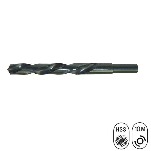 RG132300 Spiraalboor Metaal rolgewalst met afgedraaide schacht op 10 mm en 13 mm, dia 23.0 mm. Deze kwalitatieve staalboor met afgedraaide schacht is een perfecte keuze voor het boren in gelegeerd en ongelegeerd staal. Door de afgedraaide schacht is hij geschikt voor boren van grote diameters in kleine boormachines.