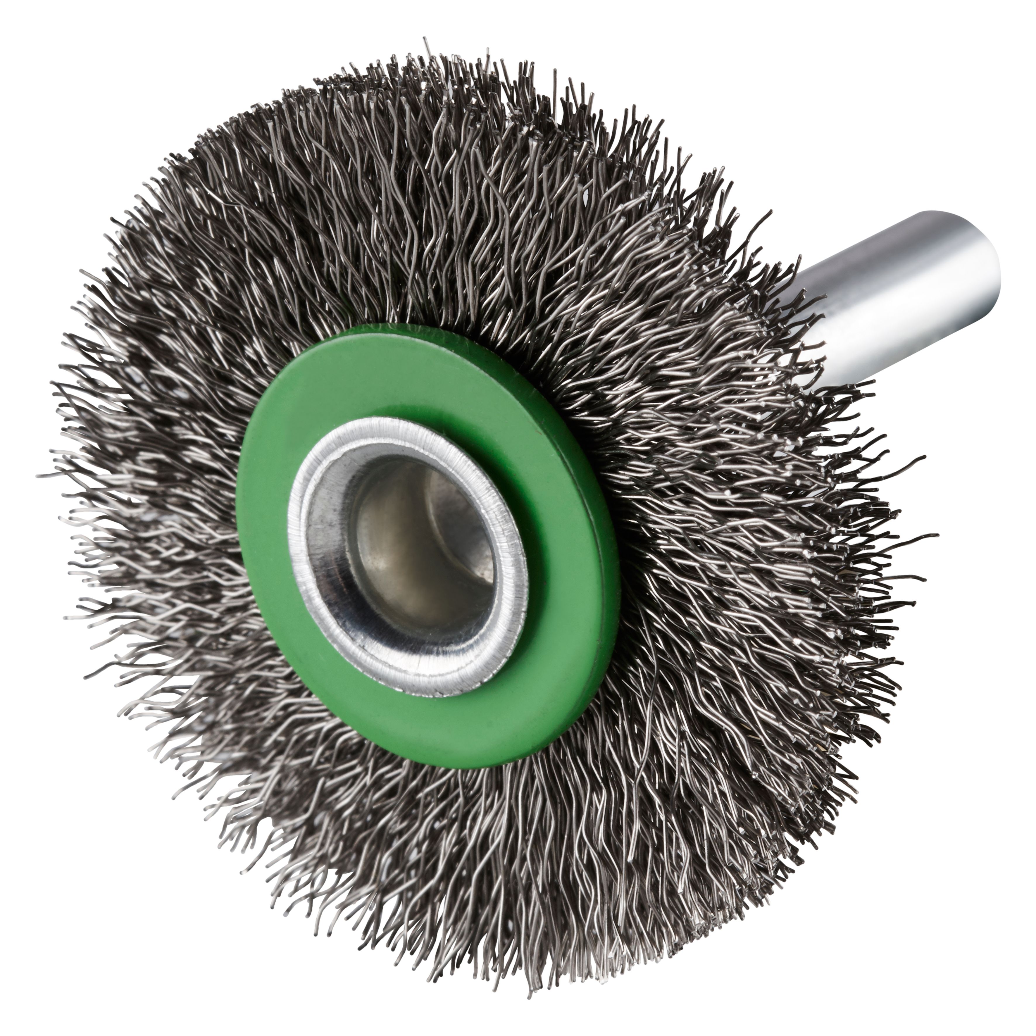 353051 ERBW ronde staalborstel, een radiale borstel van roestvast staal met gegolfde draad van roestvast staal met 6 mm as, een diameter van 40 mm en een draaddikte van 0.20 mm. Eigenschappen: - Voor flexibel werken - Voor het behoedzaam reinigen - Homogene oppervlakken. Deze ronde staalborstels zijn geschikt voor het gebruik op de rechte slijper en de persluchtslijper. Geschikt voor de bewerking van staal, RVS en aluminium. 10 staalborstels per doos
