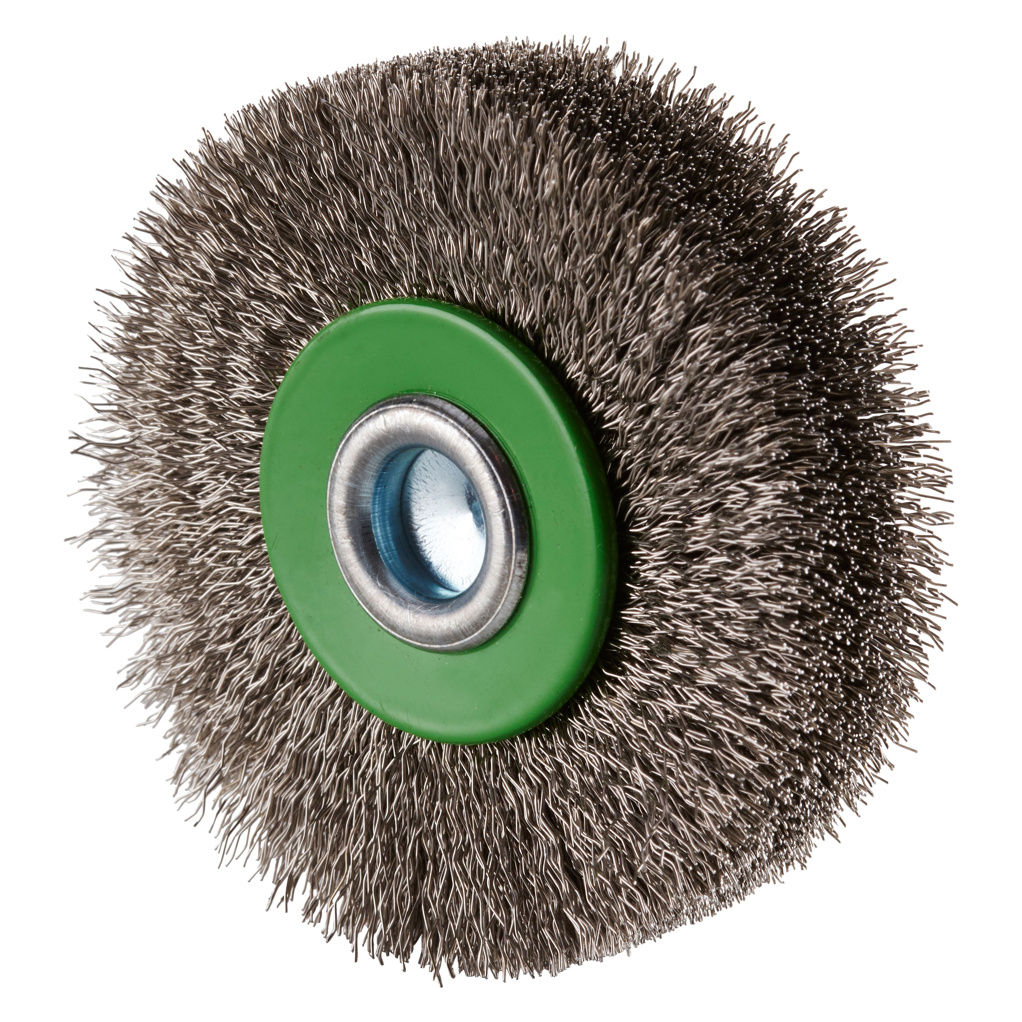 353158 ERBW ronde staalborstel, een radiale borstel van roestvast staal met gegolfde draad van roestvast staal met 6 mm as, een diameter van 60 mm en een draaddikte van 0.20 mm. Eigenschappen: - Voor flexibel werken - Voor het behoedzaam reinigen - Homogene oppervlakken. Deze ronde staalborstels zijn geschikt voor het gebruik op de rechte slijper en de persluchtslijper. Geschikt voor de bewerking van staal, RVS en aluminium. 10 staalborstels per doos