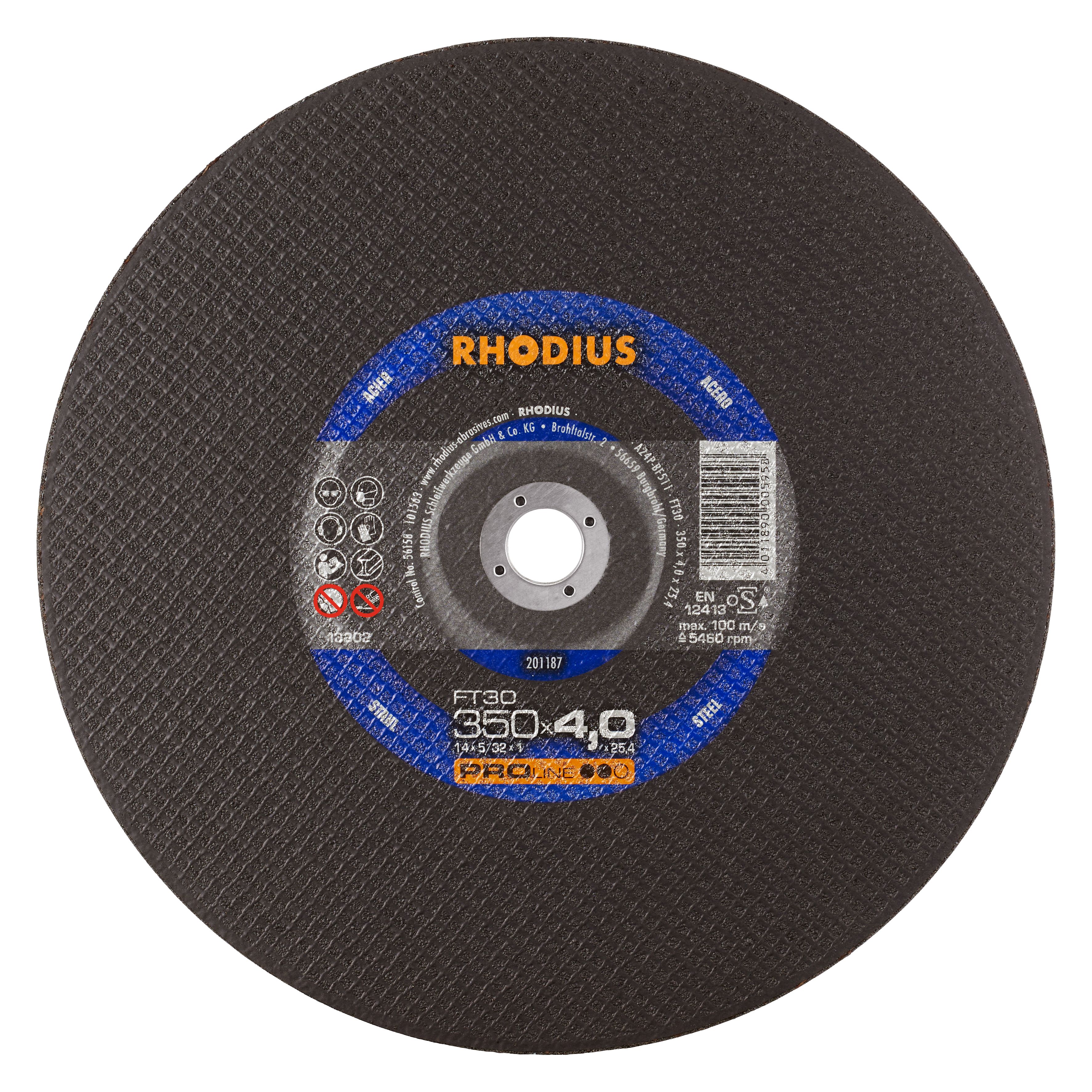 201187 FT30 doorslijpschijf, een uitermate krachtige doorslijpschijf voor mobiele slijpers en elektrisch aangedreven doorslijpmachines. Deze doorslijpschijf heeft een diameter van 350 mm, een dikte van 4.0 mm en een asgat van 25.40 mm. Eigenschappen: - Verstevigde wapening voor grote zijdelingse belasting - Lange standtijd - Hoge doorslijpsnelheid. Deze doorslijpschijven zijn geschikt voor het gebruik op de mobiele slijper met benzinemotor. Geschikt voor de bewerking van staal. 10 doorslijpschijven per doos