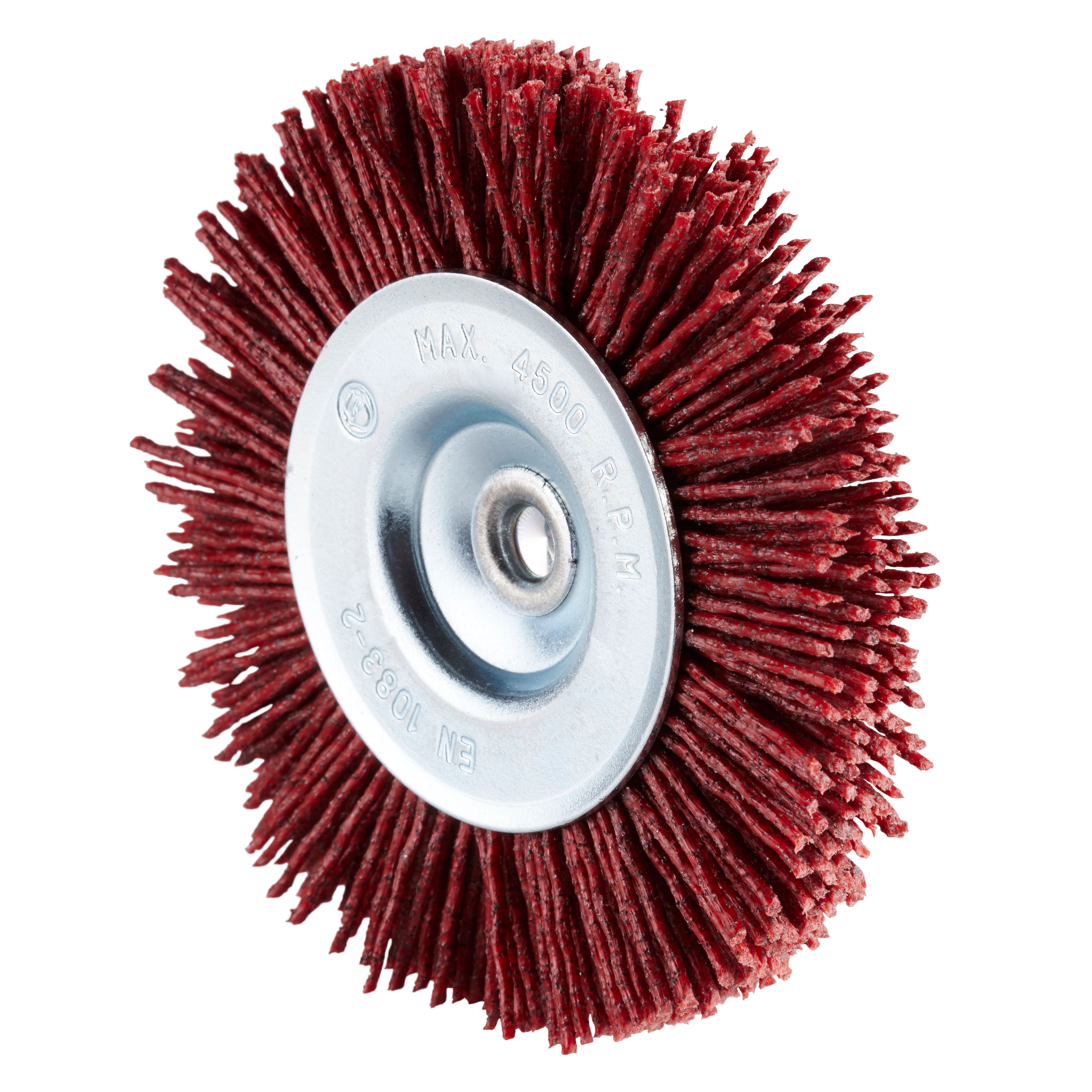 353036 HRB ronde nylonborstel, een radiale borstel met abrasieve borstelharen. Deze borstel heeft een diameter van 75 mm, een asgat van 6.0 mm en een grove korrelgrootte. Eigenschappen: - Lange levensduur - Gelijkmatige schuurprestatie door het permanent vrijkomen van korrels - Tevens geschikt voor het structureren van hout. Deze ronde nylonborstels zijn geschikt voor het gebruik op de haakse slijper en boormachine. Geschikt voor de bewerking van staal, RVS, hout en aluminium. 10 radiale borstels per doos