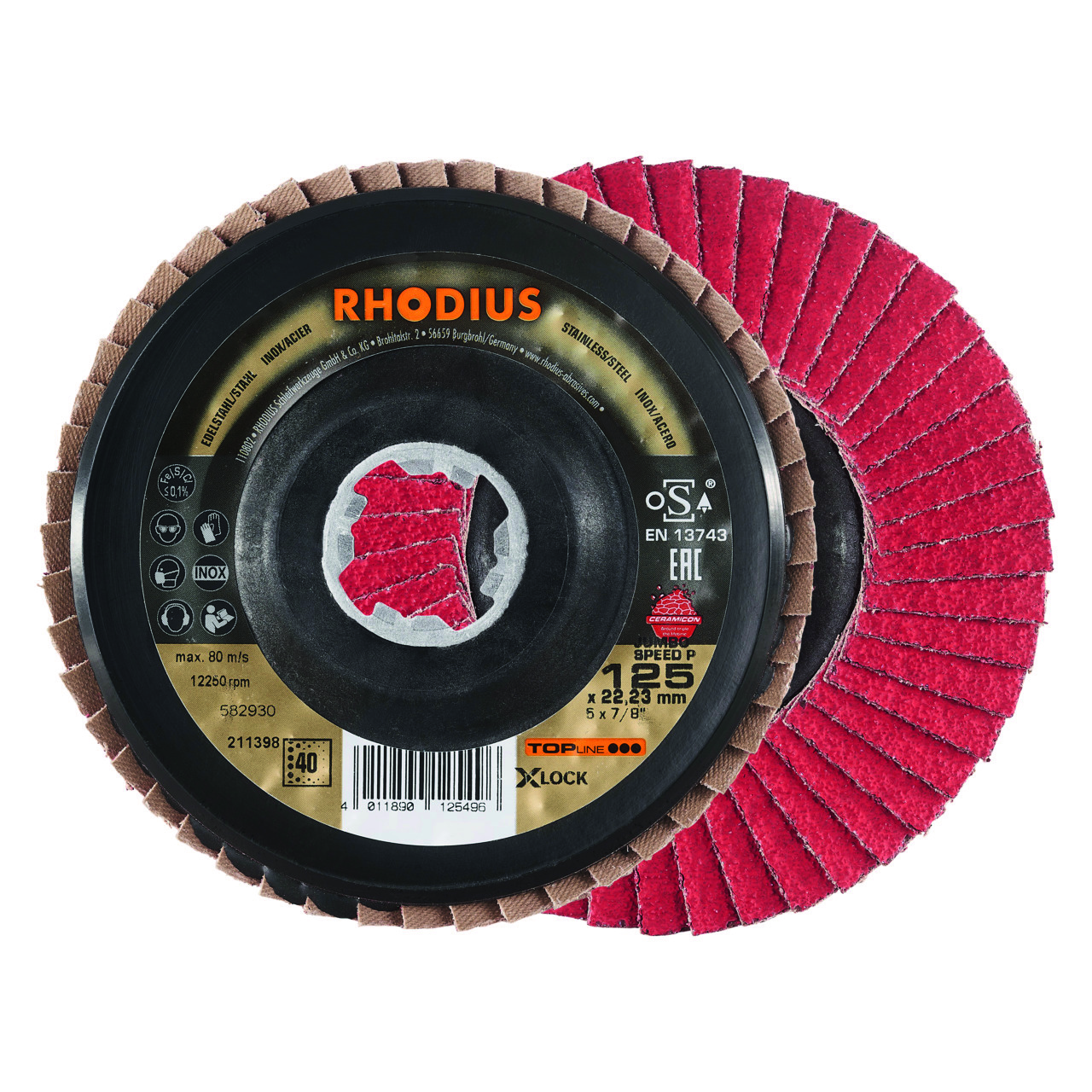 211398 Jumbo Speed X-Lock lamellenslijpschijf, een conische lamellenschijf met een keramische korrel. De lamellenschijf heeft een diameter van 125 mm, een asgat van 22.23 mm en een K40 korrelgrootte. Eigenschappen: - Uitermate geschikt voor industriele toepassingen met bijzonder veel slijpwerkzaamheden - IJzer- en zwavelvrij - 30% langere levensduur. Deze lamellenslijpschijven zijn geschikt voor het gebruik op de haakse slijper. Geschikt voor de bewerking van Staal en RVS. 10 lamellenschijven per doos