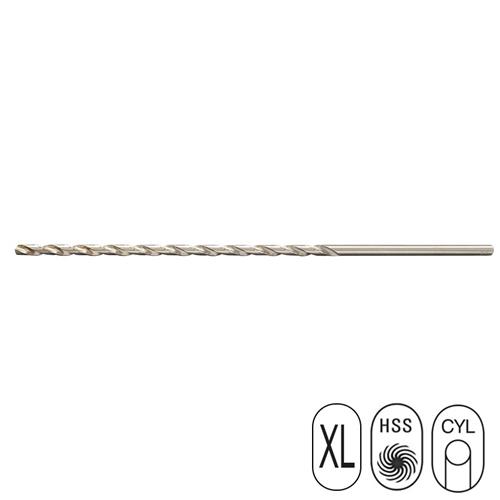 SBL030200 Een extra lange metaalboor, dia 3.0 mm/ 200 mm, voor het boren van diepe gaten in de meest voorkomende staalsoorten. Vooral geschikt voor het boren in plaatstaal, constructiestaal en gietijzer. Met een snijhoek van 118° en aangebrachte splitpoint is deze ijzerboor zeer nauwkeurig en duurzaam. Centreren is overbodig! Tip: Gebruik Boor en Snijolie om de levensduur van uw boor te verlengen. – HSS geslepen – Volgens DIN1869