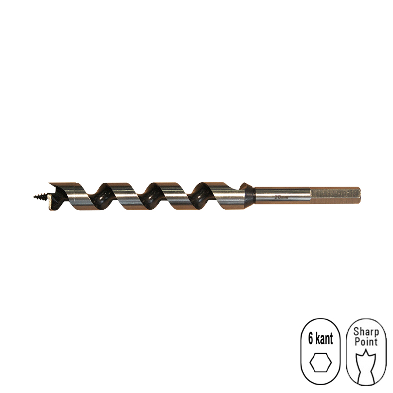 SLB060320 Slangenboor 6.0 mm x 320 mm voor het boren van ronde diepe gaten in o.a. balken en vele houtsoorten. Ook voor het boren in hardhout m.u.v. tropisch hardhout. Gebruik een Azobe slangenboor voor tropisch hardhout. De slangenboor is gemaakt uit gehard staal en voorzien van een centreerpunt. op deze manier &quot;graaft&quot; de boor zijn eigen weg in hout. In vele lengtes en diameters verkrijgbaar.