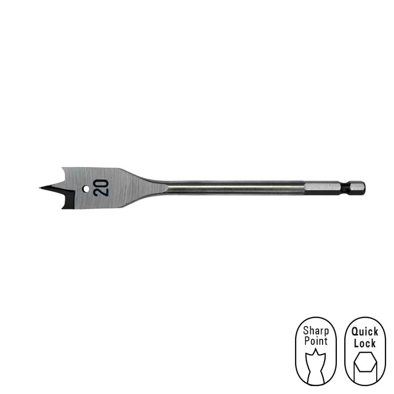 SPB001600 Speedboor 16.0 mm x 150 mm voor het boren van gaten in zacht- en hardhout. Maakt op hoge snelheid diepe gaten in hout en kunststof. De speedboor heeft een Quicklock opname wat het wegslippen van de boor voorkomt. De boor is rechtssnijdens en heeft geslepen snijvlakken alsook een centreerpunt.